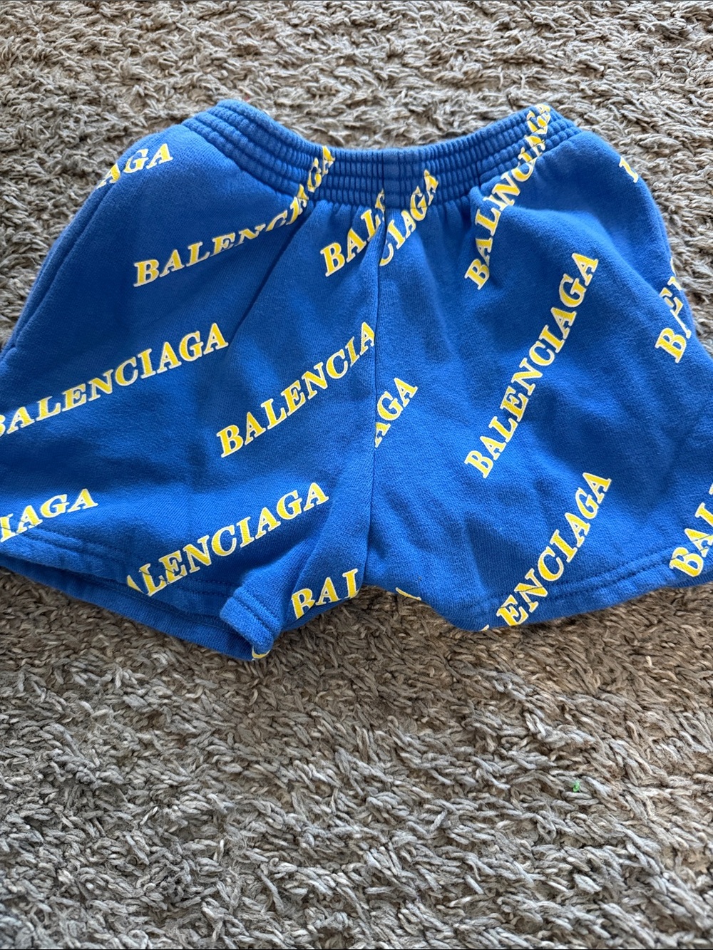 Balenciaga Kids Royal Blue Fleece Shorts with Yellow Logo